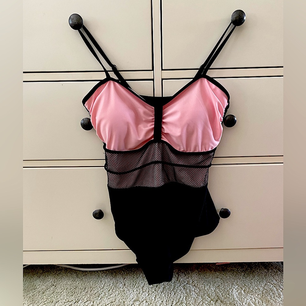 Pink and black one piece